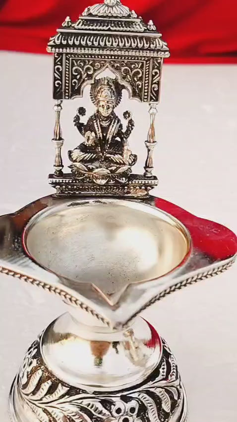 Antique finish Maha laxmi  diya pair with pure silver antique finish for diwali